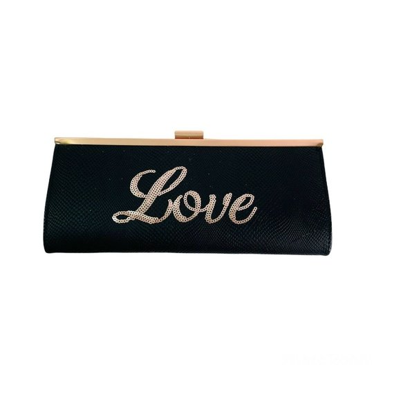 Clutch Purse "Love" Bling INC International Concepts Black Gold 10.25" x 5" NEW - Picture 1 of 11